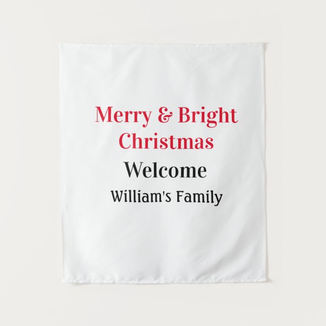 Merry Bright Christmas add family name welcome joy Tapestry (Front)