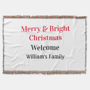 Merry Bright Christmas add family name welcome joy Throw Blanket