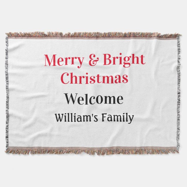 Merry Bright Christmas add family name welcome joy Throw Blanket (Front)