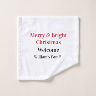 Merry Bright Christmas add family name welcome joy Wash Cloth