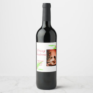 Merry Bright Christmas add family name welcome joy Wine Label