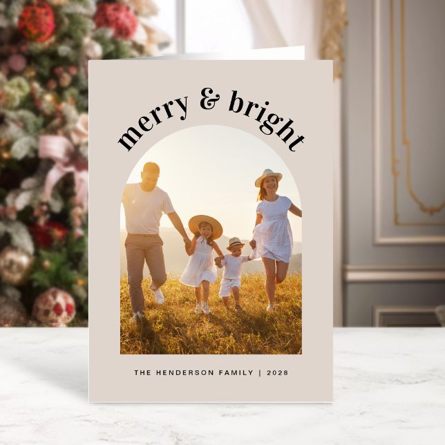 Merry Bright Christmas Arch Photo Holiday Card (This holiday season, let your family's smiles and heartwarming memories shine on our arch photo card)
