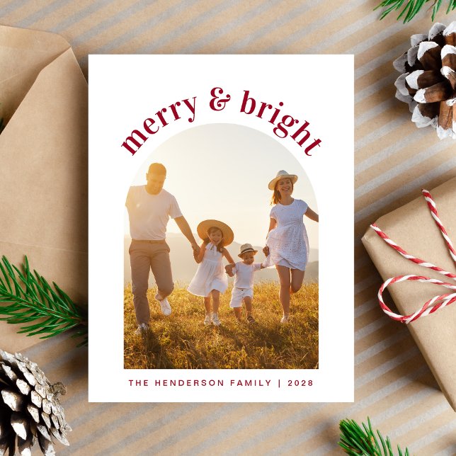 Merry Bright Christmas Arch Photo Holiday Postcard (Share the love and warmth of the season with your personalized photo Christmas card)