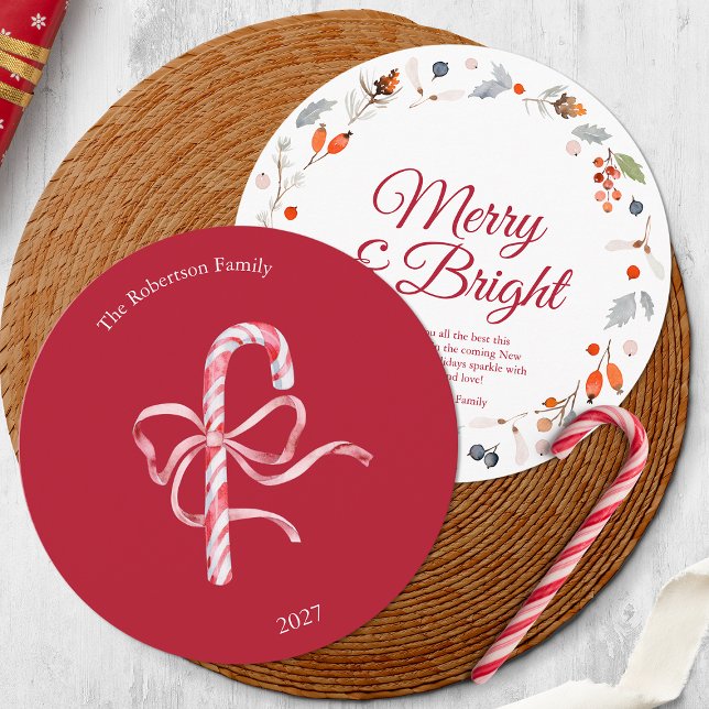 Merry & Bright Christmas Card with Candy Cane (Creator Uploaded)