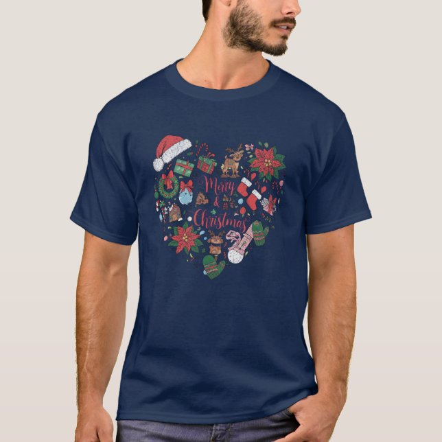 Merry & Bright Christmas Collage T-Shirt (Front)