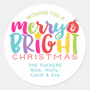 Merry & Bright Christmas Colourful Cute Gift Classic Round Sticker