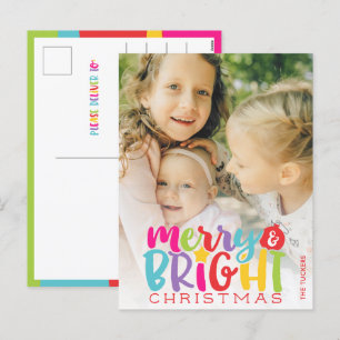 Merry & Bright Christmas Colourful Cute Holiday Postcard