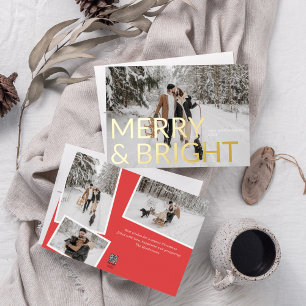 Merry Bright Christmas Elegant Photo Foil Holiday Card