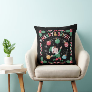 Merry & Bright Christmas Elf Cute Holiday Cushion