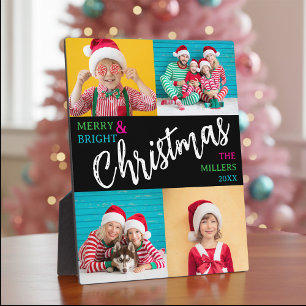 Merry Bright Christmas Family Photo Collage  Plaque