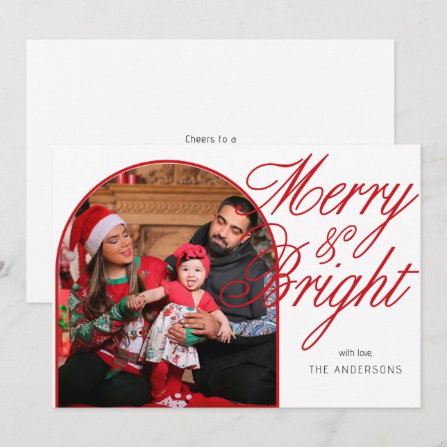 Merry & Bright Christmas Family Photo  Holiday Card (Front/Back)