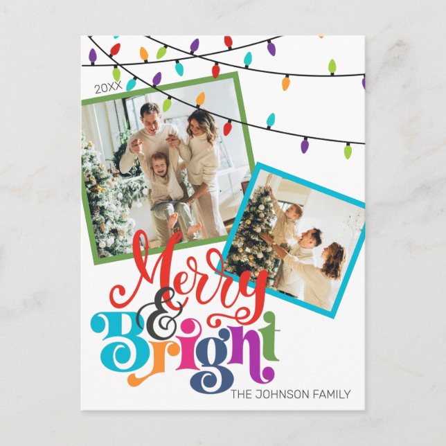Merry & Bright Christmas Family Photo Holiday Card (Front)