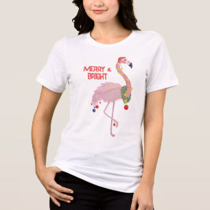Merry & Bright Christmas Flamingo  Tri-Blend Shirt