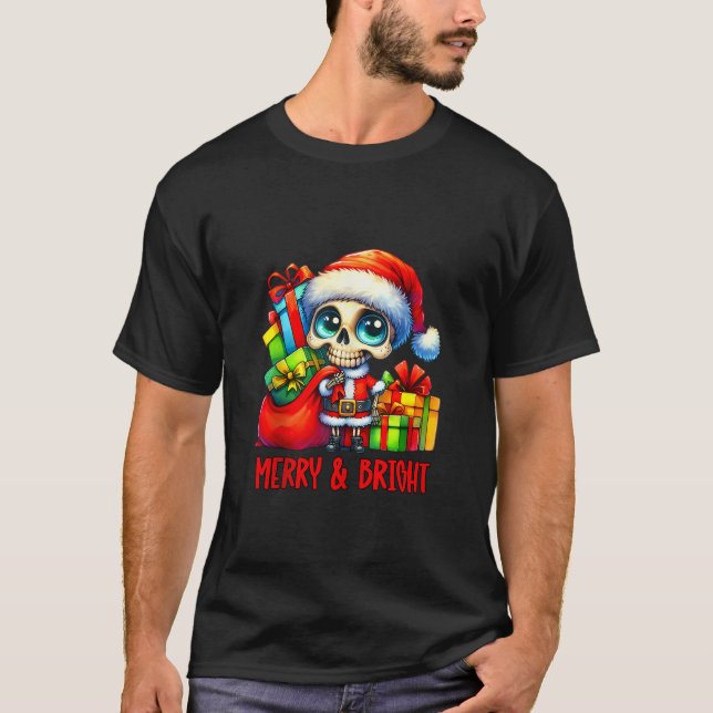 Merry Bright Christmas Funny Xmas skeleton design  T-Shirt (Front)