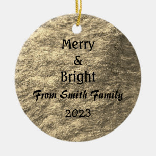 Merry & Bright Christmas Gold Golden Sepia Gift Ceramic Tree Decoration