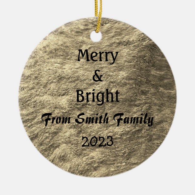 Merry & Bright Christmas Gold Golden Sepia Gift Ceramic Tree Decoration (Front)