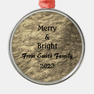 Merry & Bright Christmas Gold Golden Sepia Gift Metal Tree Decoration
