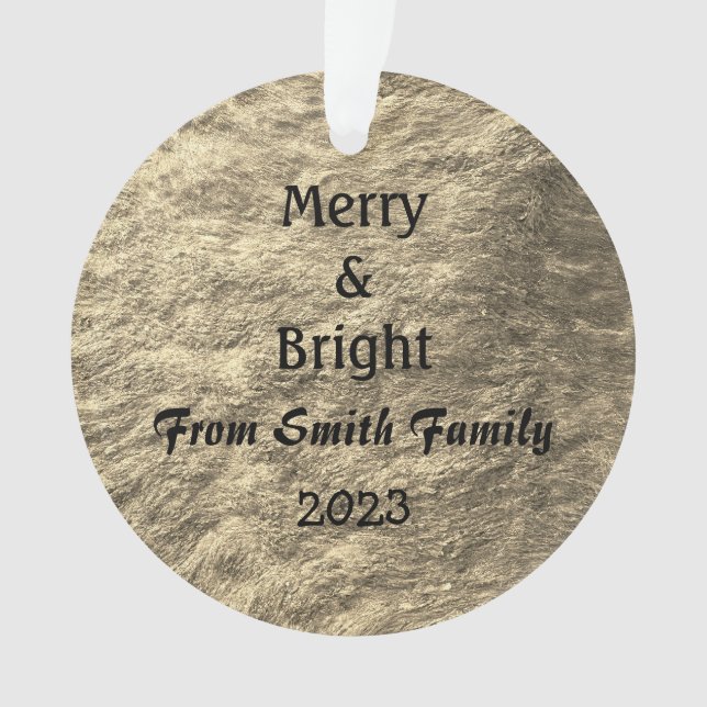 Merry & Bright Christmas Gold Golden Sepia Gift Ornament (Front)
