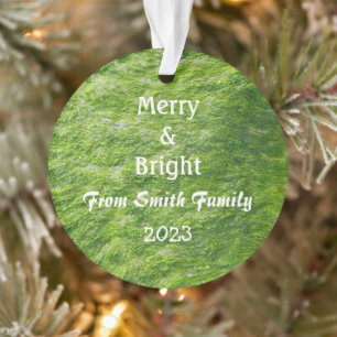 Merry & Bright Christmas Green Custom Name Gift Ornament