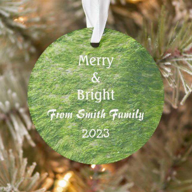 Merry & Bright Christmas Green Custom Name Gift Ornament (Tree)