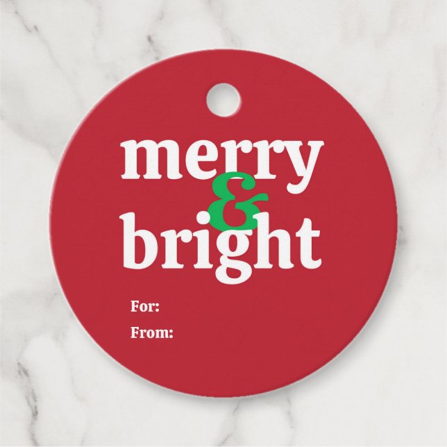 "Merry & Bright" Christmas Holiday Gift Tag (Front)