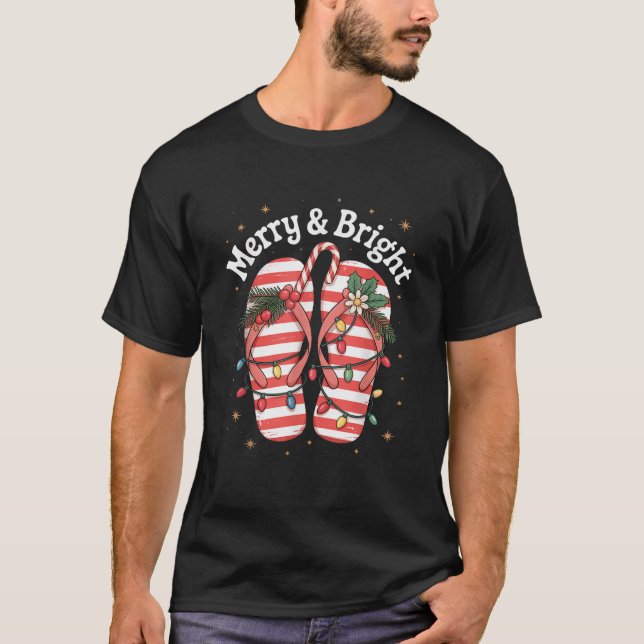 Merry Bright Christmas In July Flip Flops  T-Shirt (Front)