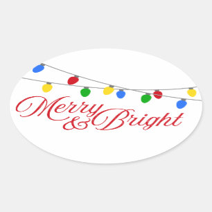 Merry & Bright Christmas Lights Oval Sticker
