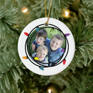 Merry & Bright Christmas Lights Photo Ceramic Tree Decoration