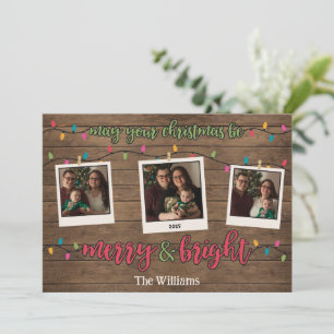 Merry & Bright Christmas Lights Photo Polaroids Holiday Card