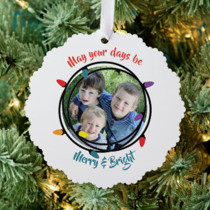 Merry & Bright Christmas Lights with photo Tree Decoration Card