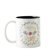 Merry & Bright Christmas Lights Wreath Holiday Mug