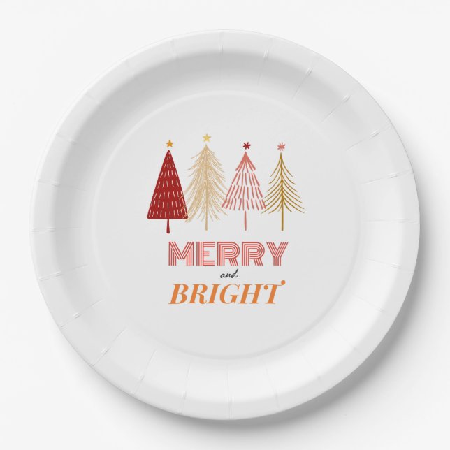 Merry & Bright Christmas Napkins Paper Plate (Front)
