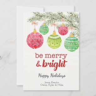 Merry & Bright Christmas Ornaments Flat Card