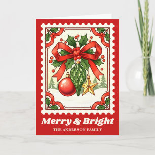 Merry & Bright Christmas Ornaments Postage Stamp Holiday Card