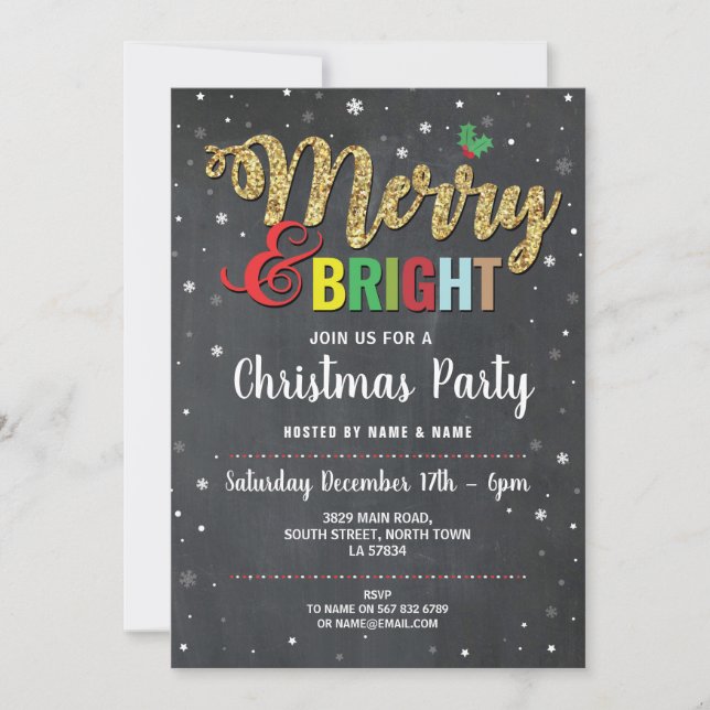Merry & Bright Christmas Party Holidays Snow Invitation (Front)