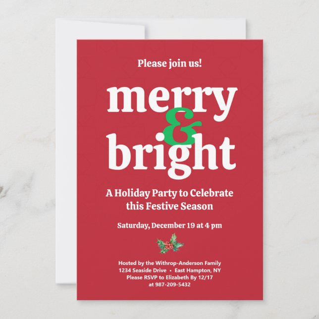 "Merry & Bright" Christmas Party Invitation (Front)