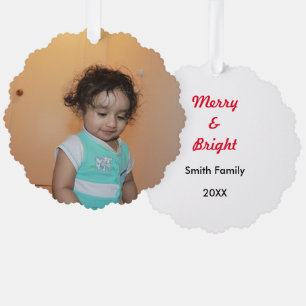 Merry Bright Christmas Photo Baby Kid Custom Cute  Tree Decoration Card