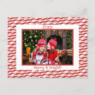 Merry Bright Christmas Photo Candy Cane Red White Holiday Postcard