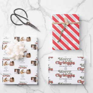 Merry Bright Christmas Photo Candy Cane Red White Wrapping Paper Sheet
