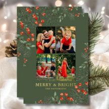 Merry & Bright Christmas Photo Collage Floral