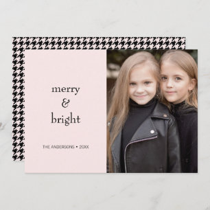 Merry & Bright Christmas Pink and Black Photo Holiday Card