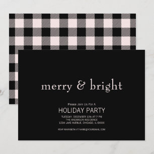 Merry & Bright Christmas Pink & Black Holiday Invitation