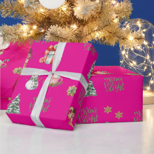 Merry & Bright Christmas pink christmas Holiday Wrapping Paper