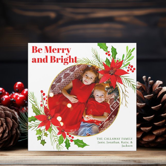 Merry & Bright Christmas Poinsettia Photo Magnet (Creator Uploaded)