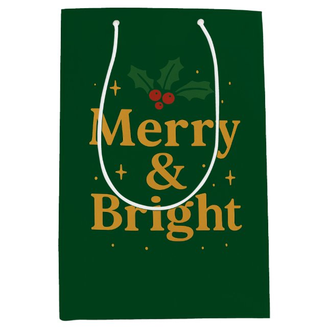 Merry & Bright Christmas Quote Medium Gift Bag (Front)