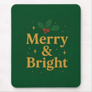 Merry & Bright Christmas Quote Mouse Mat