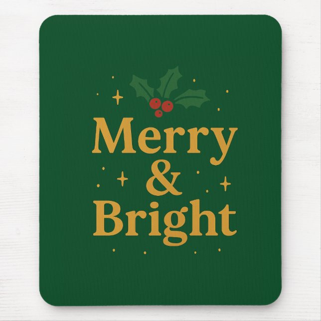 Merry & Bright Christmas Quote Mouse Mat (Front)