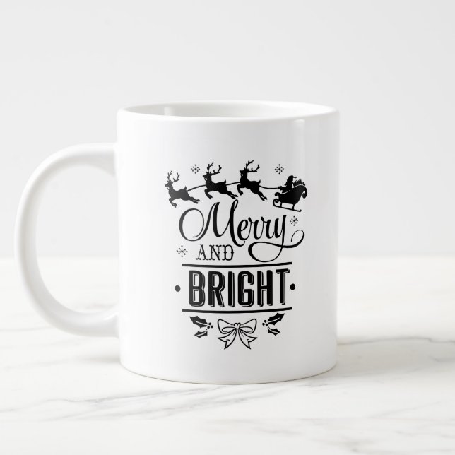 Merry & Bright /Christmas Quote/ Personalised Mug (Left)
