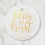 Merry & Bright Christmas Real Gold Foil Gift Tag<br><div class="desc">This luxury real gold foil tag features modern lettering "Merry and Bright" with festive sparkle graphics. This gift tag will be a nice way to wrap your Christmas gifts. Matching items available at my shop BaraBomDesign.</div>