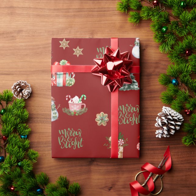 Merry & Bright Christmas red christmas Holiday Wrapping Paper (Holiday Gift)